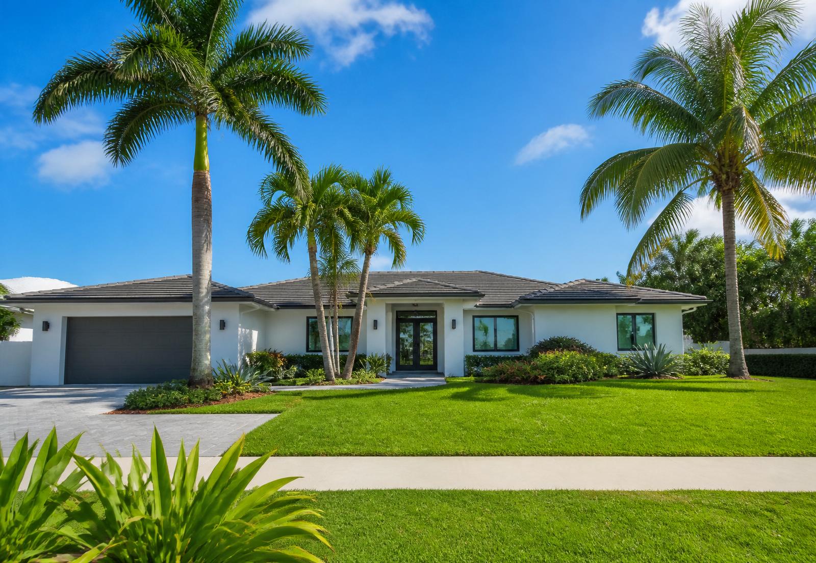 Bright, modern South Florida home with palm trees